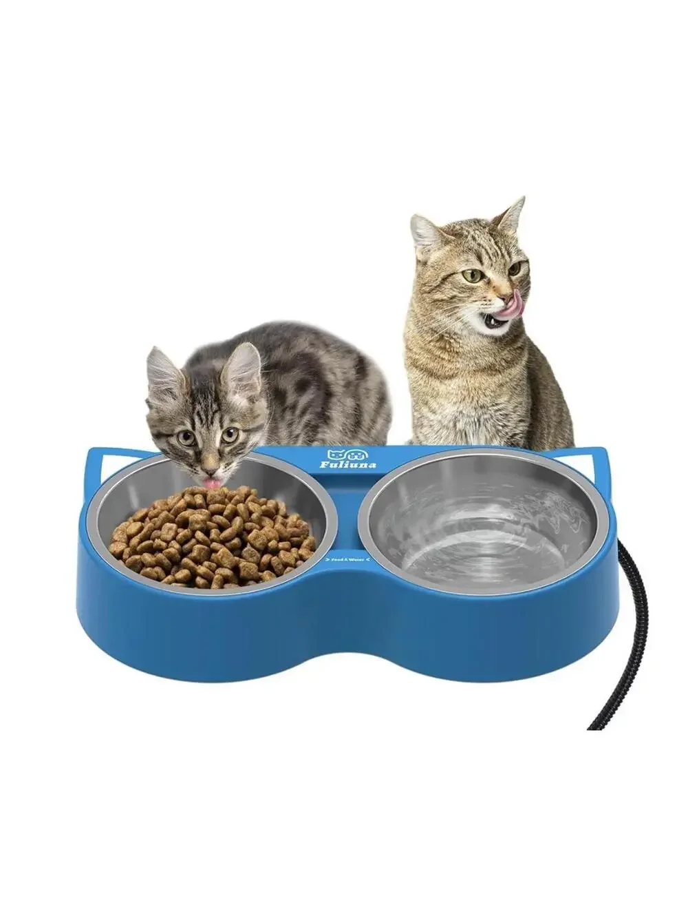 Heated Cat Bowl for Outdoor Cats in Winter, Heated Water Food Bowl with 2 Stainl